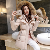 女装2015冬季新款韩版大码休闲修身中长款带帽全棉加绒棉衣外套女