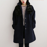 2015冬装新品韩版女装中长款毛呢外套单排扣长袖外套宽松毛呢大衣