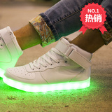 七彩LED发光鞋男女高帮板鞋情侣透气USB充电大码闪灯潮鞋35-45码