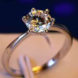 纯银925银1克拉钻戒指仿真钻石情侣对戒六爪男女结婚戒指求婚包邮