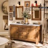 北欧/宜家浴室柜组合落地洗手盆橡木大理石双盆美式卫浴柜实木柜