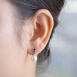 思语珍珠 日本Akoya天然海水珍珠耳钉18K白金 蓝宝石时尚珍珠耳环