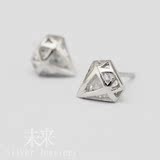 S925纯银耳钉 白色城堡镶钻钻石造型银耳钉女 韩版闪亮精致小清新