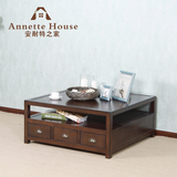 美式乡村白蜡木水曲柳实木茶几正方形大咖啡桌简约环保客厅家具