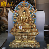 丹梵 尼泊尔全鎏金释迦牟尼精品佛像 释迦摩尼带背光大佛像高63cm