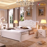 全实木床1.8米 欧式韩式软包床1.5米橡木床 高箱储物床白色公主床