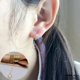韩国正品代购进口纯14K黄金耳环 四爪锆石金链耳线三层耳环耳扣女