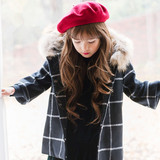 韩国童装2016冬装新款儿童中大童加厚呢子大衣女童毛呢格子外套