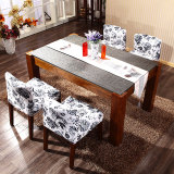 火烧石餐桌椅组合长方形全实木大理石餐桌水曲柳饭桌新中式家具