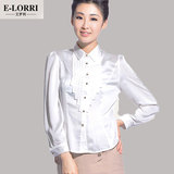 E-LORRI正品新款女装时尚职业OL流苏衬衫女长袖打底衬衣潮上衣