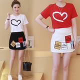 2016新款韩版两件套装连衣裙女 夏季宽松纯棉短袖T恤+半身短裙子