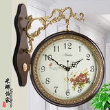 欧式大号仿古静音双面挂钟创意现代时尚客厅石英钟表两面金属壁钟