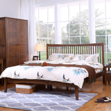 爱绿居 美式黑胡桃色红橡木床1.5米1.8米实木双人大床 复古卧室