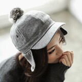 韩国进口2015秋冬女兔毛毛毛球保暖护耳雷锋帽 鸭舌帽 3色