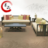 新中式现代布艺实木禅意沙发组合 酒店售楼处中国风个性印花家具