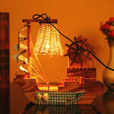 木质帆船台灯带音乐盒创意家居装饰灯具床头灯咖啡酒吧工艺灯
