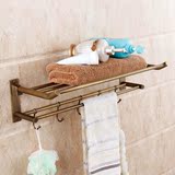仿古全铜欧式卫浴折叠浴巾架浴室复古拉丝置物架卫生间活动毛巾架