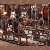 美式古典实木雕刻高档餐桌餐椅组合欧式餐厅吃饭桌椅套装特价定制