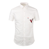2016年夏季新品 潮牌TB胸前小鸟刺绣蓝白色男士短袖衬衫