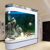 子弹头鱼缸水族箱1.2米中大型落地吧台超白玻璃隔断屏风创意鱼缸