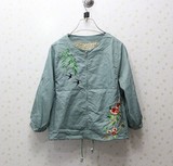 韩国ulzzang 童趣复古刺绣花朵绣花 圆领七分袖棉质短外套