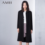 Amii旗舰店艾米女装 2016春季新款不规则立领长款羊毛毛呢外套女