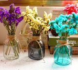 美式乡村简约麻绳透明彩色玻璃台面花瓶 插花天然干花勿忘我花束
