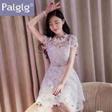 Palglg春夏装新款女装2016韩版时尚钉珠公主蓬蓬裙蕾丝连衣裙短裙