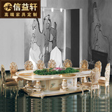 信益轩餐桌法式实木彩绘餐桌餐椅组合意大利欧式别墅客厅定制家具