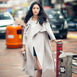Audrey Wang 独家设计灰色长款翻领风衣宽松修身显瘦欧美风外套女