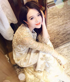 2015春夏装新款泰国潮牌超仙女神唯美烫金长袖连衣长裙新伴娘礼服