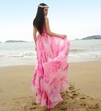 2016夏季女装大码无袖波西米亚长裙海边度假沙滩裙吊带雪纺连衣裙