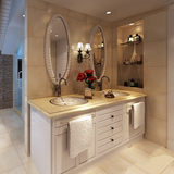 美式大理石双盆浴室柜落地组合橡木卫浴柜洗手台卫生间洗脸盆欧式