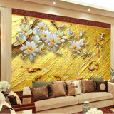 浮雕砂岩现代中式白玉兰3D大型壁画客厅卧室壁纸立体电视背景墙纸