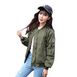 春秋装军绿色休闲长袖小外套韩版女式短款棒球服飞行员夹克衫潮