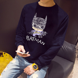2016春夏季个性卡通长袖T恤男士日系潮蝙蝠侠印花韩版修身体恤衫