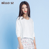 bello sz贝洛安秋装新款长袖T恤女 白色简约时尚长袖打底T恤女装