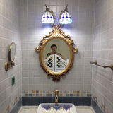 特价欧式仿古洗手间台盆装饰镜美式复古椭圆壁挂卫生间卫浴室镜子