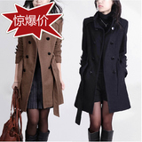 2015冬季新款韩版毛呢外套女加大加厚保暖风衣中长款修身呢子大衣