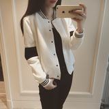 2016春装新款外套韩国黑白撞色休闲运动卫衣棒球服短外套女装上