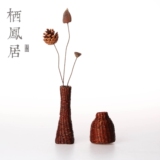 日式禅意花器 创意手工草编陶瓷花瓶 插花茶桌花插蓄水花盆 小号