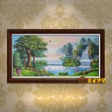 中式现代手绘油画有框装饰画客厅聚宝盆仙鹤迎客松山水风景PK085
