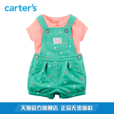 Carter's2件套装条纹短袖T恤印花背带裤夏女婴儿童装121G500