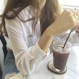 下午茶时光！韩国女装代购2016夏款冰爽滋味休闲V领带兜衬衫特。
