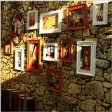 实木相框钟表创意组合 欧美式挂墙照片墙复古相片墙 客厅餐厅沙发