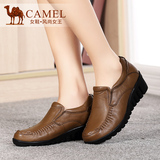 Camel/骆驼女鞋 舒适休闲 春秋新款头层牛皮圆头坡跟中跟女鞋正品