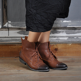 素向原创2015秋冬新款森系文艺复古短筒靴真皮系带平底短靴女单靴