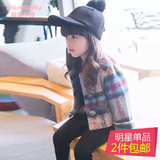 2015秋冬新款韩版修身格子毛呢大衣儿童短款女童外套