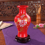 景德镇陶瓷小花瓶花器红色创意电视柜摆件工艺品中式客厅家居饰品