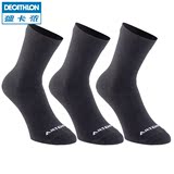 迪卡侬 运动袜 男式早春大码高帮高筒棉质纯色袜子3双装ARTENGO